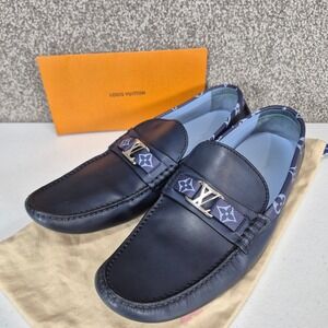 Louis Vuitton Hockenheim Loafers Mens 8.5 Blue Monogram Eclipse Driving Shoes